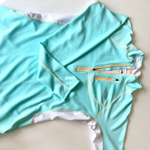 The North Face - women’s quarter zip - teal white